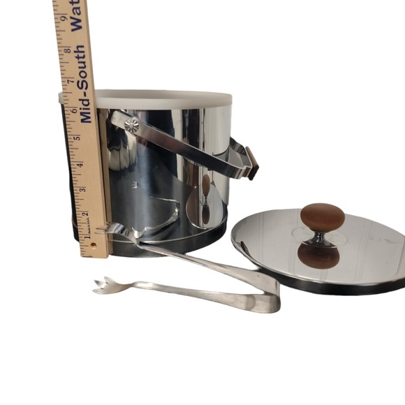 Vintage Atapco Silver MCM Chrome Barware Ice Bucket With Tongs - Picture 5 of 9